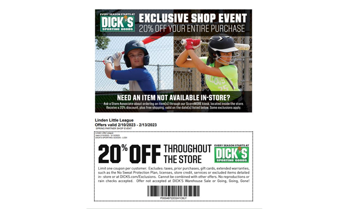 Linden Little League's Shopping Event at Dick's Sporting Goods 